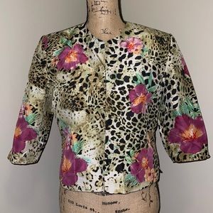 100% Silk Designer Jacket with Beaded Flower Accents